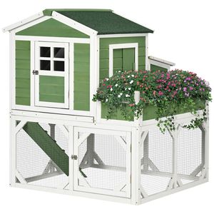Pollaio in legno da 49 pollici con cassetta nido e tetto in asfalto verde - Ideale per allevamenti di polli e conigli, tipo A, gabbie per animali - Product Image 1