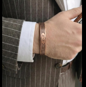 Bracelet de poignet minimaliste en cuivre massif à motif filigrané épais, bijoux en métal à la mode, design exquis - Product Image 6