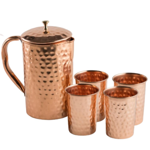 Ensemble de pichets en cuivre avec couvercle et 4 verres droits gravés, ensembles de vaisselle métallique orientale, pichets écologiques pour les fêtes - Product Image 6
