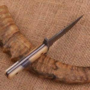 Damascus Steel Skinner <b>Knife</b> Drop Point Blade 0.6mm Thickness Wooden Handle Single Edge Outdoor Tool - Product Image 3