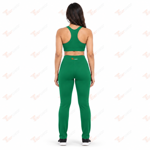 Women Yoga Set Green 2 Piece Seamless High Waist Leggings and <b>Racerback</b> Sports <b>Bra</b> Full Length Solid Color Performance Wear - Product Image 4