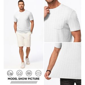 2025 <b>Men's</b> Casual Crewneck Pullover <b>T</b>-<b>Shirt</b> Short Sleeve Stretch Textured Cotton/Bamboo Fiber Tee with <b>Pocket</b> - Product Image 4