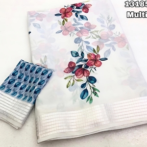 Nouveau sari en soie Georgette pour occasions spéciales, longueur ras du sol, avec impression numérique, pour la culture indienne et pakistanaise - Product Image 4