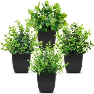 Set di 4 Piante Artificiali Nere in Vaso per Interni, Decorazione Verde per Bagno e Ufficio, Ideale per Stile Rustico e Altri Ambienti - Product Image 1