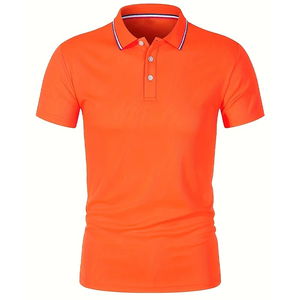 เสื้อโปโลชายสีน้ำเงิน แขนสั้น สีพื้น ผ้าโพลีเอสเตอร์ ยับยาก ผ้าถัก โลโก้ด้านหน้า สวมใส่สบายๆ สำหรับฤดูร้อน สไตล์ยูนิฟอร์ม - Product Image 6