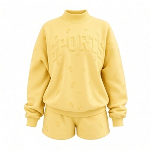 Sweat-shirt à col montant personnalisé pour femme, motif floral Daisy, imprimé nœud, ensemble deux pièces avec short assorti, coupe décontractée, tenue décontractée - Product Image 4