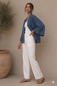 <b>Blue</b> Bandhani Print Quick Dry Full Sleeve Short <b>Shrug</b> for Spring Summer Winter - Product Image 3