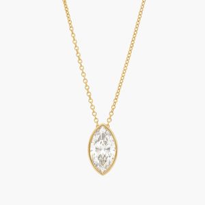 Bezel Solitaire Pendant <b>Necklace</b> With 2 CTW Marquise Cut Lab-Grown Diamonds in Yellow Gold - Product Image 3