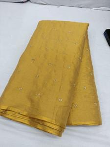 Tissu en soie pure avec broderie florale artisanale délicate et travail Butti pour tissu de créateur, robe festive Lehenga - Product Image 5