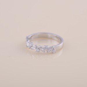 IGI Certified Marquise & Round Diamond Half Eternity Ring in <b>Solid</b> 925 Sterling <b>Silver</b> - Product Image 2