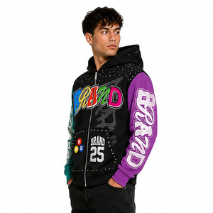 Premium Custom Luxury Rhinestones <b>Zip</b> Up Hoodies Oversized Streetwear Embroidery Patch Logo Hoodie Y2K Fashion OEM Manufacturer - Product Image 3