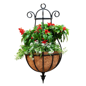 Black Powder Coat Finished Hanging Planter <b>Basket</b> Outdoor <b>Large</b> Hanging Flower Pots Metal Planter <b>Baskets</b> With Coco Liner - Product Image 2