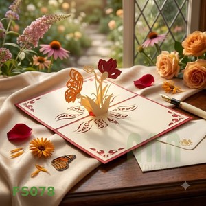 Tarjeta de Felicitación 3D Hecha a Mano con Diseño Personalizado de Flores y Mariposas para Bodas, Cumpleaños, San Valentín, Papel Vietnamita, Amistad, Agradecimiento - Product Image 5