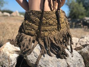Minifalda Tribal |   Falda de Gasa de Algodón con Flecos |   Ropa para Festivales Bohemios |   Ropa de Hada Élfica en Capas para Mujer - Product Image 2