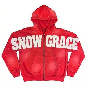 Snow Grace Red Hooded Zip-Up Fleece Sweatshirt Unisex Casual Winter Wear - Product Image 1