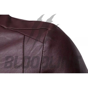 Bloodline Men's Black PU <b>Leather</b> <b>Jacket</b> Stand Collar Zipper Closure Slim Fit Moto Style Autumn Wear - Product Image 5