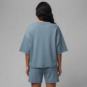 Conjunto de 2 Piezas para Mujer, de Alta Calidad, Hombros Caídos, 100% Algodón, 2 Tonos, Transpirable, por Encima de la Rodilla, con Encaje, Ropa Deportiva de Verano - Product Image 5