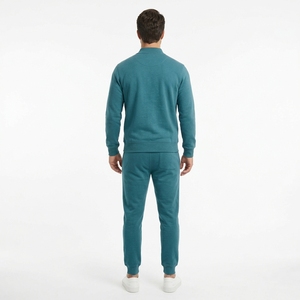 Ensemble de survêtement pour homme, couleur turquoise, fermeture éclair, col montant, vêtements de sport, 100% coton, logo personnalisé, entraînement et loisirs, vente en gros - Product Image 2