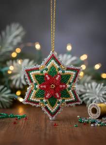 Ornement de Noël festif fait main brodé de perles en forme d'étoile pour la décoration de Noël, décoration DIY, décoration classique pour arbre de Noël - Product Image 5