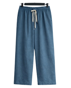 Conjunto de dos piezas para mujer, camisa beige y pantalones anchos azules, conjunto informal de algodón y lino para verano, fabricante de ropa OEM personalizada - Product Image 2