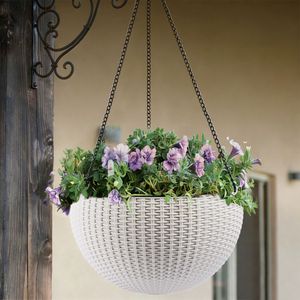 Grande Vaso Sospeso Autoirrigante da 13,4 Pollici Ispirato al Rattan, Resistente alla Decomposizione delle Radici, con Serbatoio d'Acqua, Accessorio per Cesti Sospesi - Product Image 2