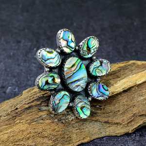 <b>Abalone</b> Flower Ring Sterling Silver Statement Jewelry Paua <b>Shell</b> Handmade Boho Gift for Her - Product Image 2