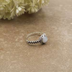 Dainty Oxidized Natural Brass 925 <b>Silver</b> Plated Rainbow Moonstone Bezel <b>Set</b> Unisex Boho Stackable Ethnic Band <b>Ring</b> - Product Image 3