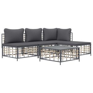 Ensemble de salon de patio 5 pièces en poly rotin anthracite avec coussins ensembles de jardin - Product Image 3