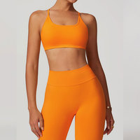 Conjunto de Yoga sin Costuras de 2 Piezas, Top Corto de Cintura Alta y Leggings de Color Sólido con Tirantes Cruzados, Ropa Deportiva para Mujer