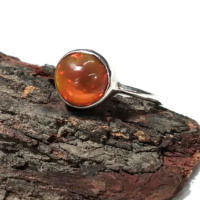 Anillo de ópalo de fuego natural, anillo de plata de ley 925 con ópalo cabujón, anillos de piedras preciosas, anillo de boda, anillo de piedra de nacimiento, regalo para mujer