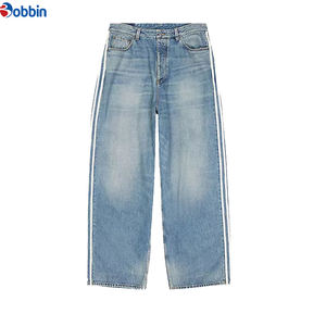 กางเกงยีนส์เดนิมสไตล์ฮิปฮอปแฟชั่นใหม่สำหรับฤดูหนาวและฤดูใบไม้ผลิ เอวกลาง ทรงขากว้างสามแถบ ผ้าฝ้ายทรงหลวมพร้อมเชือกผูกด้านข้าง - Product Image 5