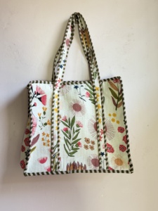 Floral Print Quilted Tote <b>Bag</b> Cotton Canvas Bohemian Style Open Top Shopping <b>Bag</b> All Seasons Use - Product Image 1