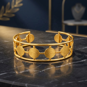 Bracelet jonc ouvert en laiton plaqué or 18 carats, motif cercle géométrique, tendance chrétienne, ajustable pour femme - Product Image 2