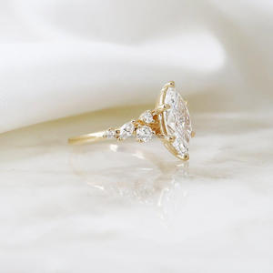 Bague de fiançailles unisexe IGI/GIA Lab Grown Marquise en or jaune 14 carats, bague de fiançailles vintage pour mariage, anniversaire et fête - Product Image 2