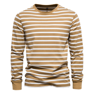 Camiseta de Manga Larga a Rayas para Hombre, Cuello Redondo, Corte Regular, 100% Algodón, Tejido de Punto, Informal, para Primavera - Product Image 3