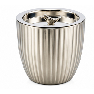 Seau à glace de luxe en métal côtelé avec couvercle à bouton en forme d'oiseau, refroidisseur à vin et champagne en acier inoxydable à double paroi pour hôtel et bar - Product Image 1