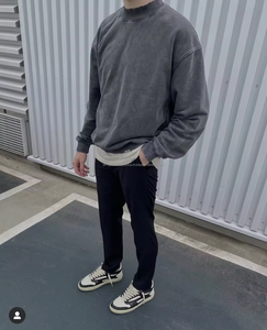 Sudadera con cuello redondo para hombre, 100% algodón, estilo oversize, hombros caídos, estilo vintage, streetwear, sudadera lisa con efecto desgastado para hombre - Product Image 4