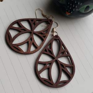 Pendientes de Madera Cortada con Láser en Forma Geométrica de Triángulo, Rectángulo y Óvalo en Color Marrón, Joyería para Fiestas - Product Image 1