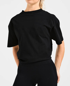 Camiseta de Manga Corta con Cuello Redondo Extra Grande para Mujer, Talla XL, Color Negro, Corte Holgado, Color Sólido, 100% Algodón Jersey, Transpirable, para Todas las Temporadas - Product Image 3