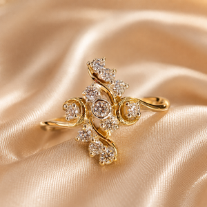 Bijoux d'art Ishwar haut de gamme, bague ethnique motif feuille d'or 14 carats, pierres de diamant taille brillant naturel, bijoux de mariée de créateur pour - Product Image 2