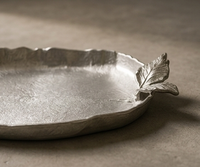 Plateau de service en métal en forme de feuille, artisanal, décoratif, argenté, pour la maison, l'hôtel, la table de restaurant, vente en gros