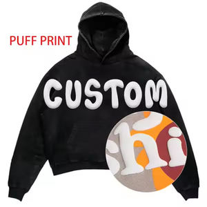 เสื้อสเวตเชิ้ตแทรคสูทลำลองแบบยูนิเซ็กซ์สำหรับผู้ชาย ผลิตจากผ้าฝ้าย 100% เป็นมิตรกับสิ่งแวดล้อม พิมพ์ลายโลโก้แบบพัฟฟ์ น้ำหนักมาก สั่งผลิตจำนวนมากได้ - Product Image 2