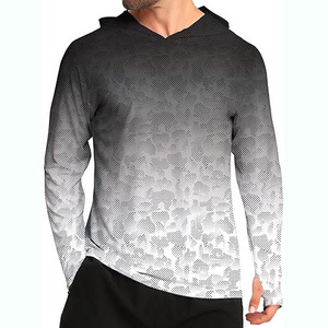 Camiseta de Manga Larga con Capucha para Hombre, Color Azul Claro, Tejido Transpirable de Poliéster, Corte Regular, Color Sólido, Estilo Pullover, para Verano - Product Image 4