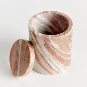 Pot de rangement en marbre blanc très vendu avec couvercle à poignée en métal doré, conteneur décoratif de luxe, organisateur de salle de bain moderne, qualité supérieure - Product Image 5