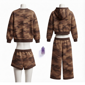 Custom Apparel Manufacturer 4 Piece Cotton Fleece Long <b>Set</b> Hooded Sweatshirt & Pants Shorts Casual Loose Fit Winter Eco-Friendly - Product Image 5