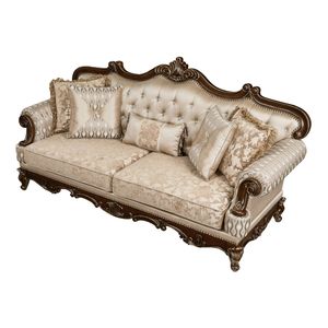 Divano Tradizionale di Lusso in Legno Massello, Design Formale con Finitura in Ciliegio e Bordi Dorati per Soggiorno, 1 Pezzo - Product Image 3