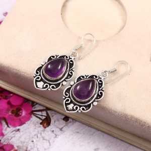 Boucles d'oreilles en améthyste naturelle, bijoux en argent sterling 925 faits à la main, pierres précieuses pour femmes, cadeau pierre de naissance de février - Product Image 3