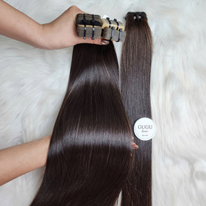 Extensions de cheveux naturels vietnamiens bruts de qualité supérieure, super double drawn, lisses comme des baguettes, couleur marron, 20 pouces, à bandes adhésives, du fabricant. - Product Image 4