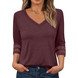 2025 FOXA <b>Women's</b> Fashion Sweaters V Neck Lace <b>Tunic</b> <b>Dress</b> 3/4 Length Sleeve for Casual Business Outfits Evening Queen Sweater - Product Image 6