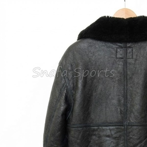Bomber Shearling Sheepskin Leather <b>Jacket</b> for <b>Men</b> Flying Biker Style Warm Fur Lined <b>Canvas</b> OEM Customizable - Product Image 6